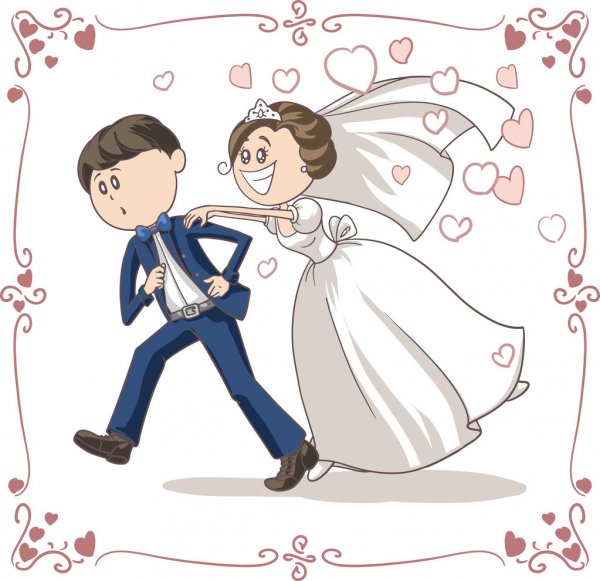 depositphotos 52662871 stock illustration running groom chased by bride